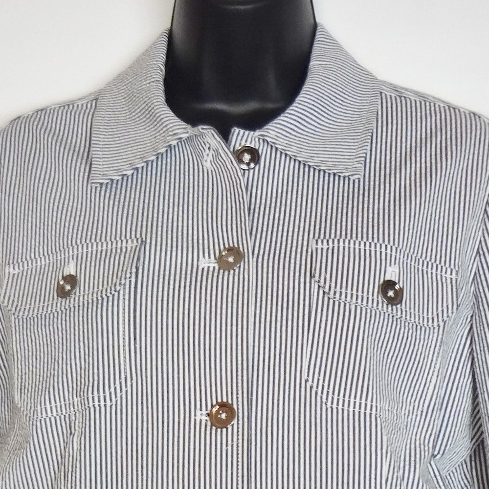 Jones New York Gray/White Stripe Jacket Long Sleeve Casual Button Down Size M